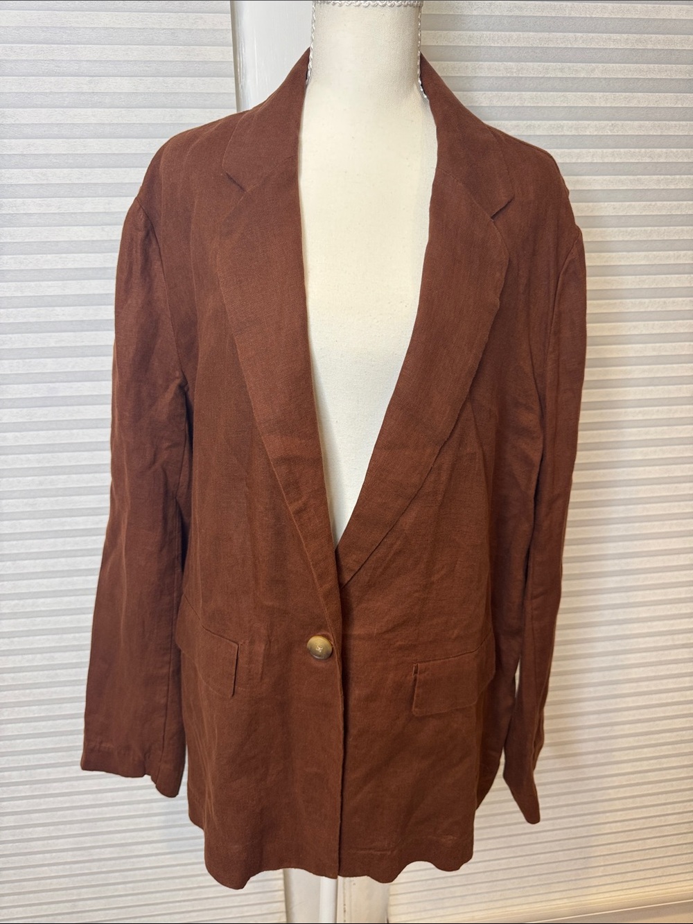 Quince 100% Linen Rust Brown Single-Button Blazer 1405